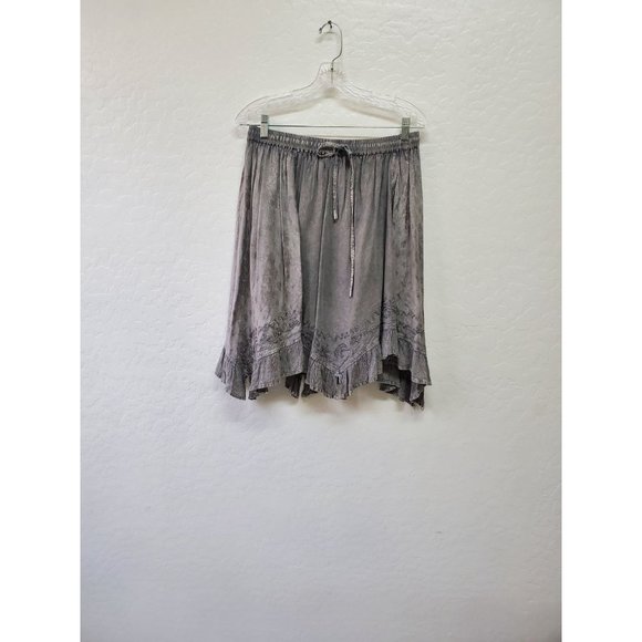 Just Cruising Embroidered A-Line Boho Skirt Hi-Low Rayon Gray One Size - Picture 5 of 6